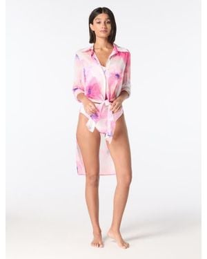 Carmen Marc Valvo Tie Front Cover Up Midi Shirt - Pink