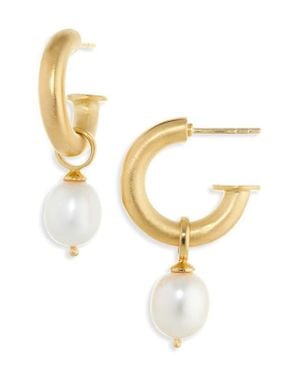 Dean Davidson Siena Baroque Freshwater Pearl Drop Hoop Earrings - Metallic