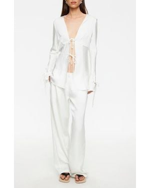 Lioness Bloom Wide Leg Satin Pants - White