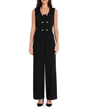 Tahari Double Breasted Sleeveless Jumpsuit - Black