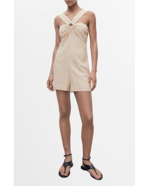 Mango Hoop Detail Linen Blend Romper - Natural