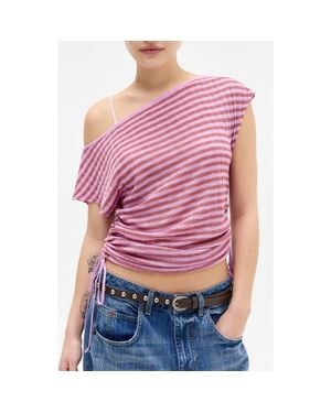 BDG Bailey Striped Ruched Top - Red