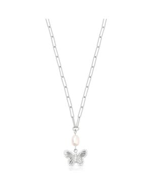 Ettika Butterlfy & Freshwater Pearl Pendant Necklace - Metallic