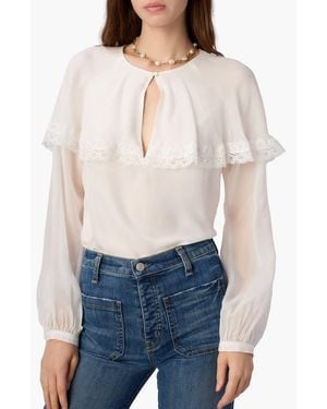 Cami NYC Marila Lace Trim Ruffle Silk Chiffon Top - White