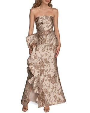 Donna Karan Floral Metallic Jacquard Sleeveless Gown - Natural