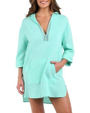 La Blanca Hooded Cotton Gauze Cover-Up Tunic - Green