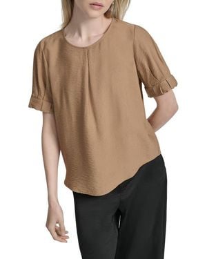 DKNY Crinkle Texture Short Sleeve Top - Multicolor