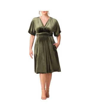 Kiyonna Angelic Velvet Cocktail Dress - Green