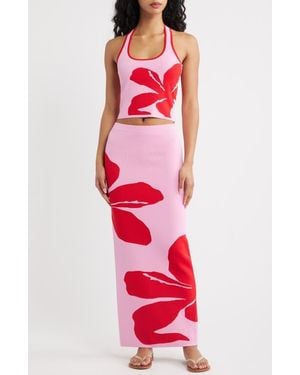 Kulani Kinis Floral Knit Maxi Skirt - Red