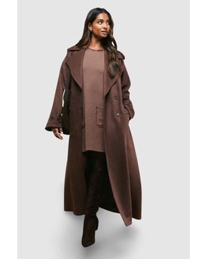 Oasis Cuff Detail Belted Coat - Brown