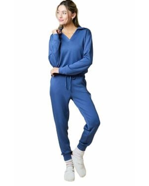 Softies Athleisure Dreamtech Johnny Collar Jogger Set - Blue