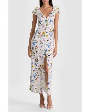 Alice + Olivia Tara Floral Ruffle Detail Dress - White