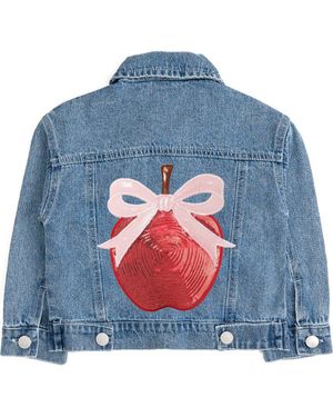 Sweet Wink Apple Bow Sequin Patch Jacket - Blue