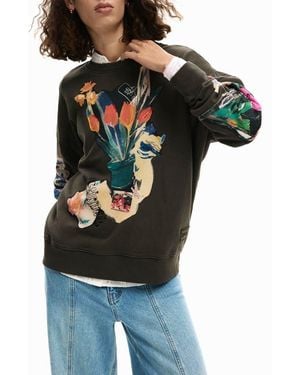 Desigual Abstract Floral Cotton Graphic Sweatshirt - Black