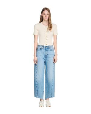 Sandro Ruffled Rib Knit Cardigan - Blue