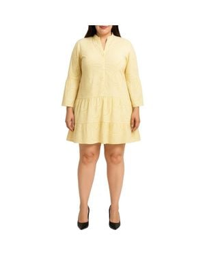 Standards & Practices Bell Sleeve Eyelet Tiered Dress - Yellow