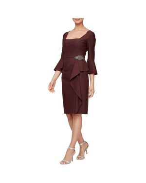 Alex Evenings Embellished Ruffle Square Neck Sheath Cocktail Dress - Red