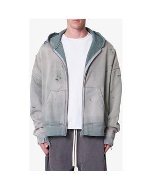 MNML Distressed Thermal Lined Zip Hoodie - Gray