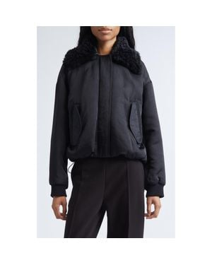Proenza Schouler Vadra Recycled Nylon Bomber Jacket With Faux Shearling Collar - Black