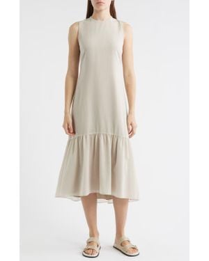 Theory Tier Tie Back Midi Dress - Natural