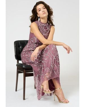 Beauut Embellished Sequin Beaded Maxi Dress With Cowl Neck - Purple