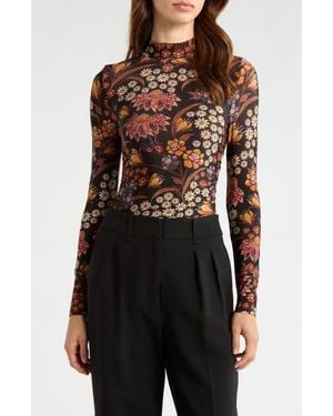 FARM Rio Lili Mock Neck Jersey Top - Brown