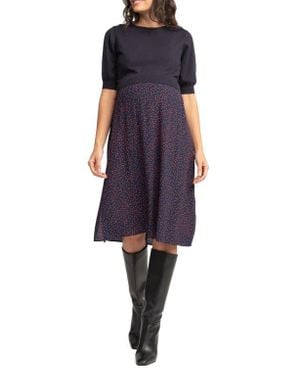 Seraphine Mixed Media Maternity/Nursing Dress - Blue