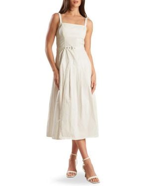 FREEMARKET Square Neck Belted Cotton Midi Sundress - Natural