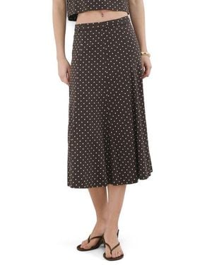 Mango Belted Polka Dot Linen Blend A-Line Midi Skirt - Black