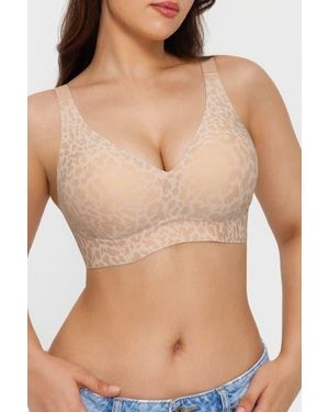Popilush Seamless Wireless Jelly Leopard Contour Minimizer Support Bra - Natural