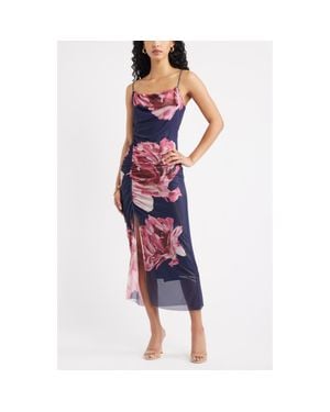 Open Edit Floral Print Mesh Maxi Dress - Blue