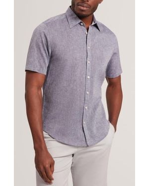 Ted Baker Wryte Regular Fit Short Sleeve Slub Linen & Cotton Button-Up Shirt - Purple
