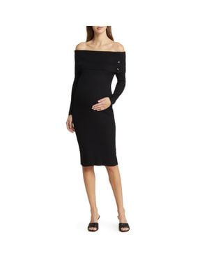 EMILIA GEORGE Carrie Off Shoulder Knit Dress - Black