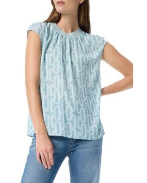 DO by Dee Ocleppo Emersyn Geo Print Rib Trim Top - Blue