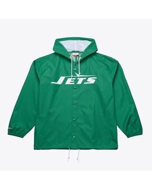 Mitchell & Ness New York Jets Coaches Full-Snap Hooded Windbreaker Jacket - Green