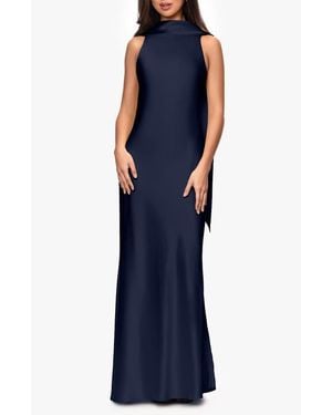 Xscape Evenings Satin Tie Back Mermaid Gown - Blue