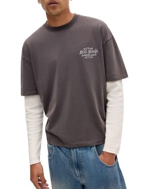 BDG Double Layer Long Sleeve Graphic T-Shirt - Gray