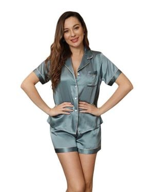 SILKSILKY Pure Silk Pajamas Short Pjs Set Two-Piece - Blue