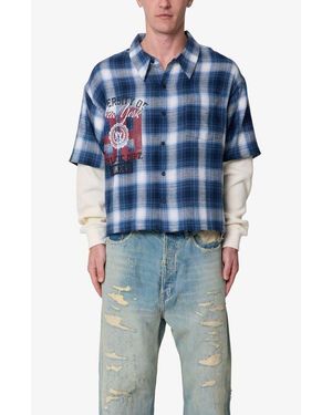 MNML Layered Thermal Button-Up Flannel Shirt - Blue