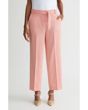 Kasper Belted Elastic Back Straight Leg Ankle Pants - Pink