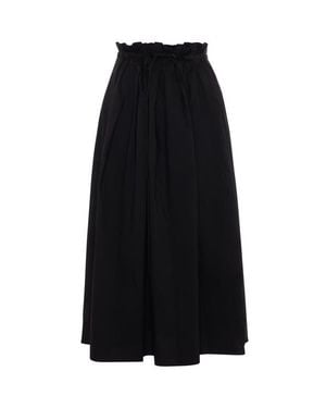E.U.X. Exclusive Cotton Paper Bag Waist Elastic Midi Skirt - Black