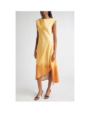 Jason Wu Smudged Canvas Print Asymmetric Hem Midi Dress - Metallic