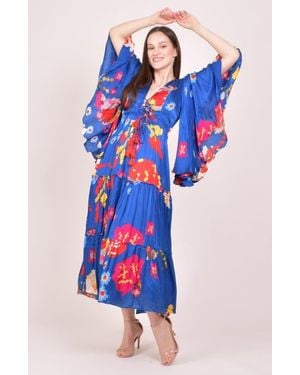 Ras Angel Sleeves Ruffle Maxi Sundress - Blue