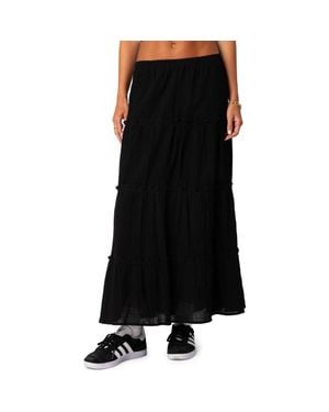 Edikted Tiered Cotton Maxi Skirt - Black