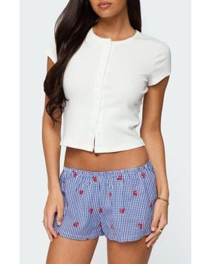 Edikted Solina Rib Button Front Crop Top - White