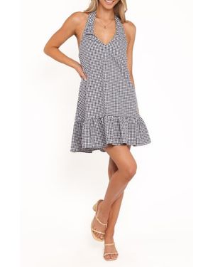 Petal & Pup Samson Gingham Halter Mini Dress - Gray