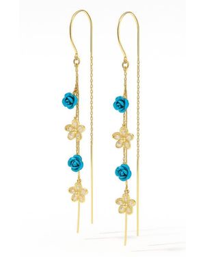LA MENO Aqua Flower Threader Earrings - White