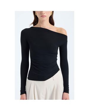 Monlicia Aura One-Shoulder Draped Stretch Top - Blue
