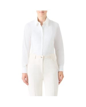 Akris Pleated Bib Stretch Poplin Button-Up Shirt - White