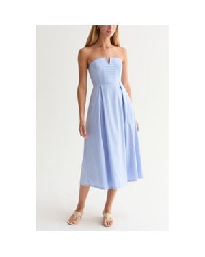 Crescent V-Wire Modal Blend Midi Dress - Blue